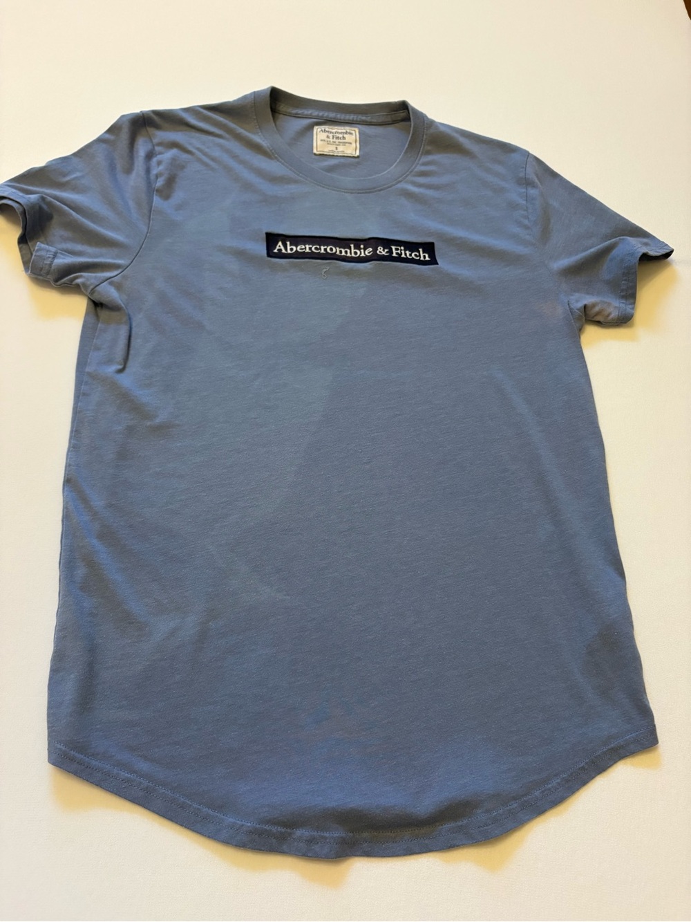 Abercrombie & Fitch Men's Slate Blue Logo Crew Tee